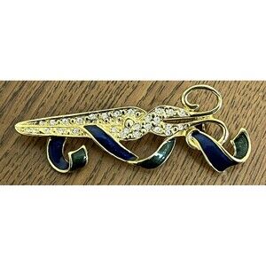 Vintage McRae's Rhinestone Enamel Scissors Pin Brooch Jewelry Hair Stylist